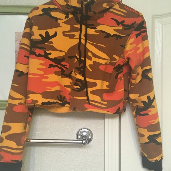 Thrasher Sweaters - Orange camo Rothco cropped hooded sweatshirt